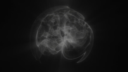 Poster - Abstract white glowing shape resembling a neural network on a dark background