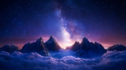 Wall Mural - Stunning View of Stars and Milky Way Above Earth Glow at Night from Space Showing Cloud Formations and City Lights, Perfect for Inspirational and Educational Purposes