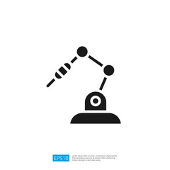 Poster - A simple black silhouette of a robotic arm, symbolizing automation and technology in industrial settings.