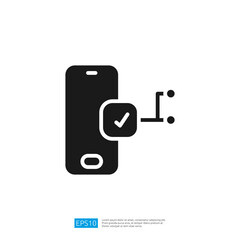 Poster - A stylized icon depicting a smartphone with a checkmark and a connection symbol, representing mobile verification or connectivity.
