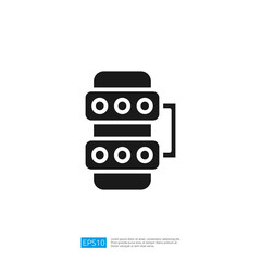 Poster - A simple black icon representing a stack of cylindrical objects with circular patterns, suggesting a design related to technology or industry.