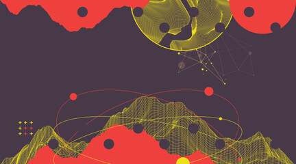 Aufkleber - Trendy abstract wireframe background. Modern science or technology art elements. Surface illustration.