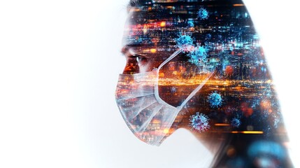Aufkleber - Conceptual double-exposure artwork showcasing the impact of AI on health and society