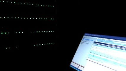 Wall Mural - animation blade server rack cluster of hard drives storage light in internet data center room