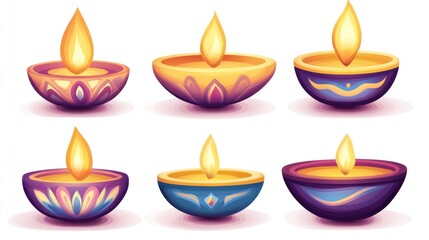 Wall Mural - Traditional Diwali candle arrangement with intricate designs, perfect for cultural or festive decor themes.