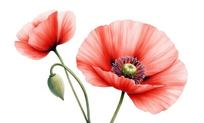 Wall Mural - Delicate red poppy flowers in bloom