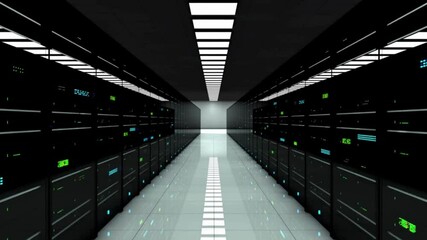 Wall Mural - Futuristic Data Center Server Room communications and internet concept 3D render animation