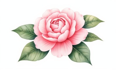 Wall Mural - Elegant pink rose with green leaves