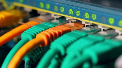 Wall Mural - network panel switch light and cable inside data center ethernet cables server rack internet 4k hd