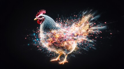 Poster - Surreal digital artwork featuring a vibrant explosion of colors around a chicken