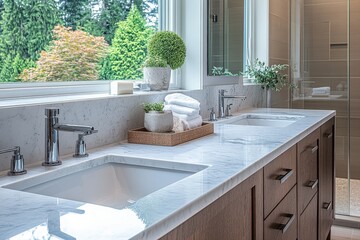 Leinwandbilder - Luxurious bathroom design featuring modern fixtures and natural elements in a serene setting