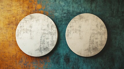 Wall Mural - Elegant circular artwork hangs against richly textured teal and copper wall. AI Generated