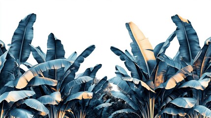 Wall Mural - Serene Blue Banana Leaves Lush Tropical Foliage. AI Generated