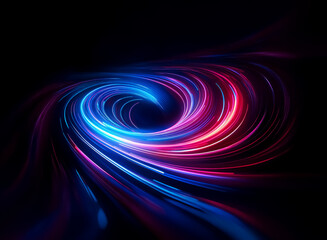 Poster - abstract swirl of vibrant blue and pink light streaks against a dark background. dynamic and energet