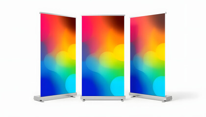 Roll up banner stand. Blank template mockup. Exhibition stand roll-up banner, isolated screen for you design, vibrant. with white shades
