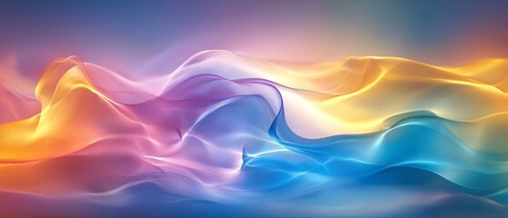 Poster - Swirling fabric-like textures in vibrant colors showcase a blend of purple, orange, and blue, creating a calm and artistic ambiance suitable for various uses