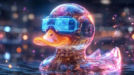 Poster - Futuristic cyberpunk rubber duck with neon accents and high-tech features