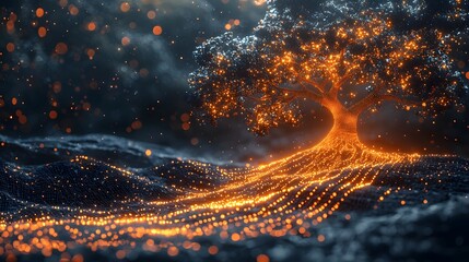 Poster - surreal glowing tree of skills enchanting fantasy landscape