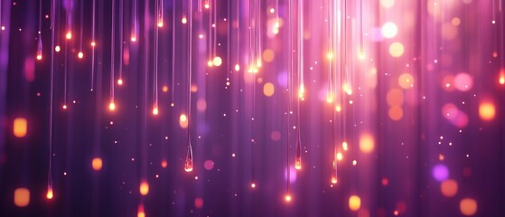 Poster - Soft light droplets cascading in various colors create a magical ambiance against a rich purple background, perfect for events, parties, or artistic expressions