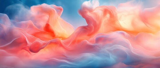 Poster - Vibrant hues of pink and orange swirl together, resembling fluffy clouds illuminated by the early morning light, evoking a sense of calm and wonder