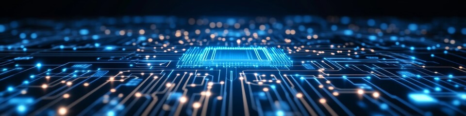 Aufkleber - glowing. blue circuit board with computer technology lines and nodes, virtual technology background