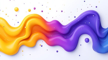 Poster - Swirling colors of purple, orange, and yellow blend together on a white background, creating an engaging abstract design filled with playful round shapes