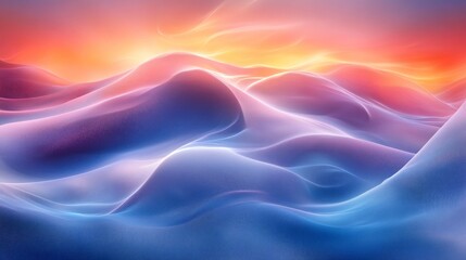 Poster - soft, undulating hills reflect a stunning sunset with shades of orange and purple in a serene atmosp