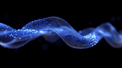 Poster - Waves of blue flow delicately through darkness, twinkling with luminous particles that dance in a mesmerizing display of movement and light