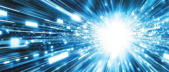 Poster - A striking display of blue light rays radiating outward, symbolizing speed, innovation, and energy. This captivating visual embraces digital transformation and dynamism