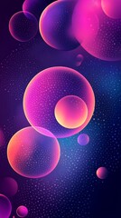 Poster - Vivid and colorful bubbles of various sizes drift amidst a deep space background filled with stars, creating a mesmerizing cosmic effect
