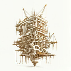 Poster - architectural sketch of a modern construction of a building of the future . Generative AI