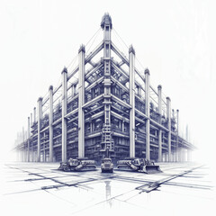 Poster - architectural sketch of a modern construction of a building of the future . Generative AI