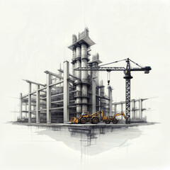 Poster - architectural sketch of a modern construction of a building of the future . Generative AI