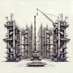 Poster - architectural sketch of a modern construction of a building of the future . Generative AI