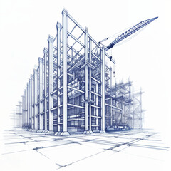 Poster - architectural sketch of a modern construction of a building of the future . Generative AI