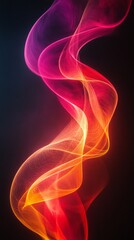 Poster - Vibrant waves of pink, orange, and red flow gracefully against a black backdrop, showcasing a beautiful interplay of light and color