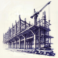 Poster - architectural sketch of a modern construction of a building of the future . Generative AI
