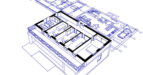 Poster -  house sketch plan 3d illustration