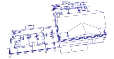 Poster -  house sketch plan 3d illustration