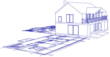 Poster -  house sketch plan 3d illustration