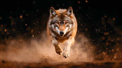 Wall Mural - Majestic wolf running in golden light