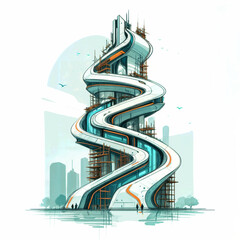 Poster - architectural sketch of a modern construction of a building of the future . Generative AI