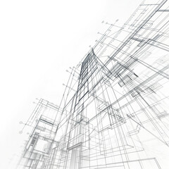 Poster - architectural sketch of building line on white background . Generative AI