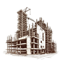 Poster - architectural sketch of a modern construction of a building of the future . Generative AI