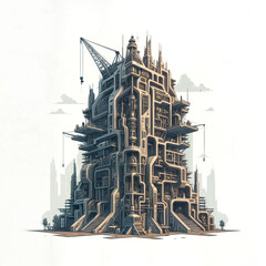 Poster - architectural sketch of a modern construction of a building of the future . Generative AI