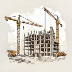 Poster - architectural sketch of a modern construction of a building of the future . Generative AI