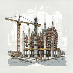 Poster - architectural sketch of a modern construction of a building of the future . Generative AI