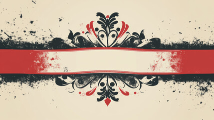 Wall Mural - Retro label or banner in red, white and black colors with decorative ribbon and text