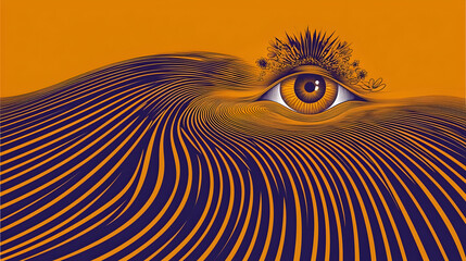 Wall Mural - Abstract eye in a flowing, wavy landscape. Possible use in artistic design, or for themes of perspective, vision, or nature