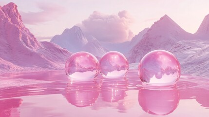 abstract composition of floating spheres in a surreal digital realm